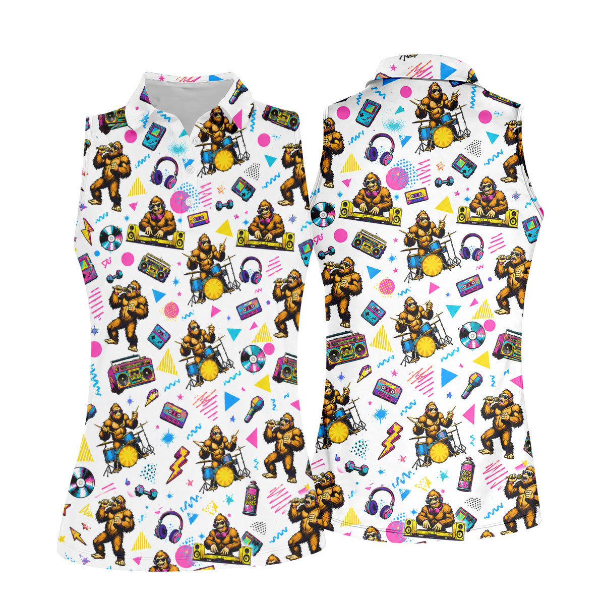 Bigfoot Party Memphis Pattern Retro Golf Shirt, Hawaiian Golf Shirt, Golf Shirt For Women