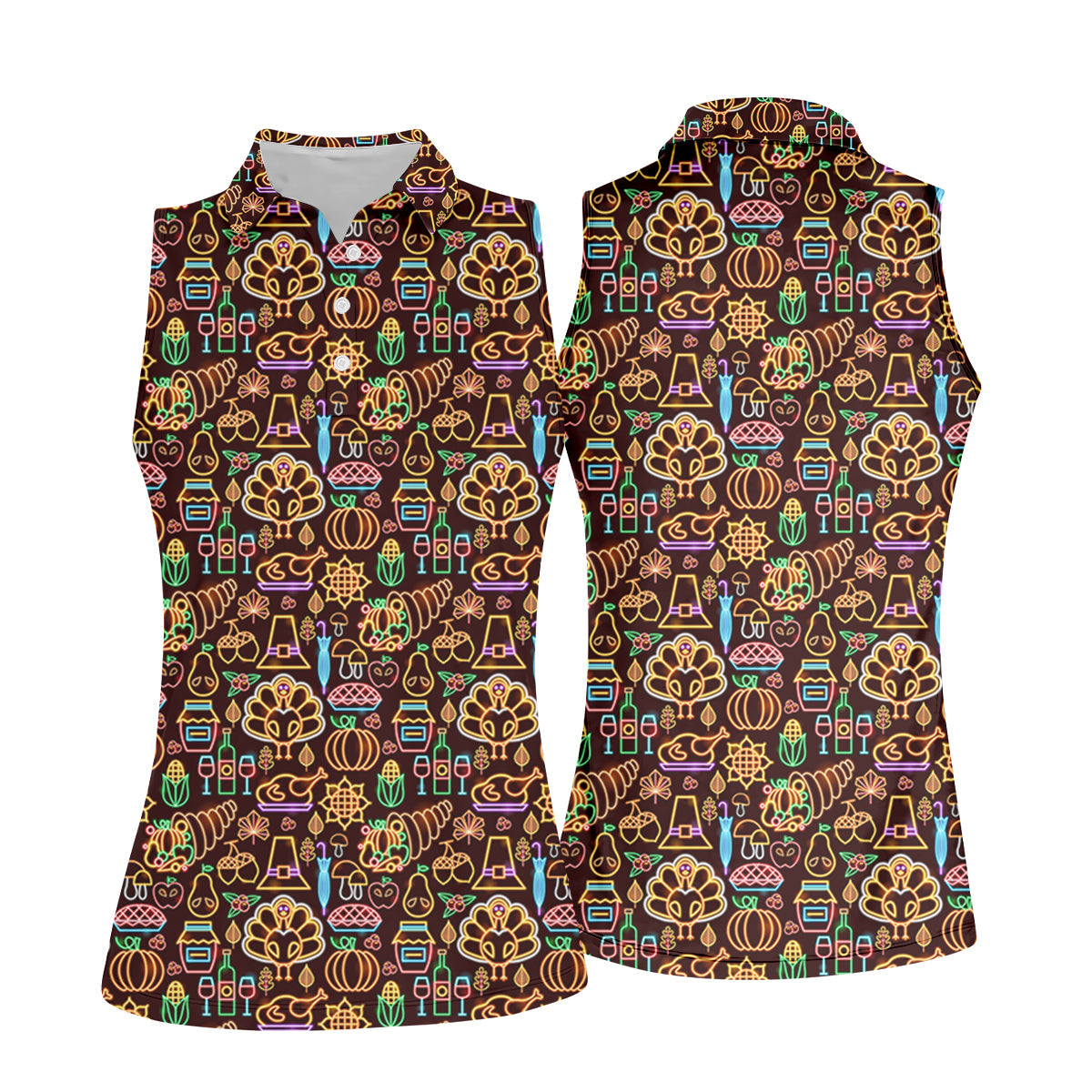 Thanksgiving Party Neon Print Women Golf Top, Ladies Golf Polos, Golf Gifts For Women