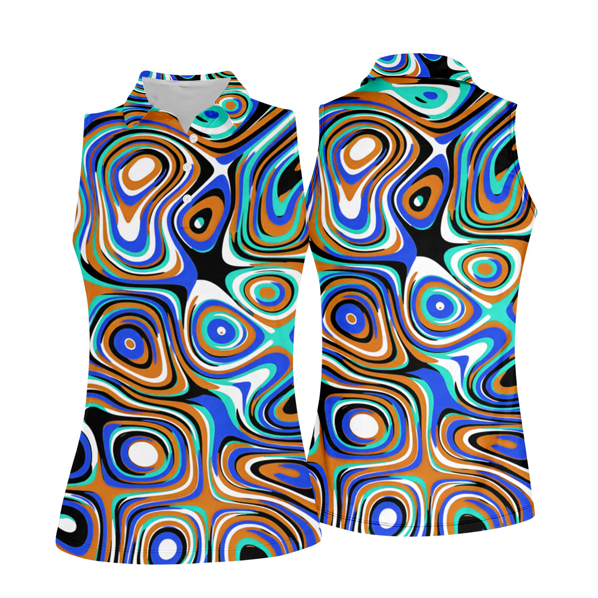 Blue And Orange Fluid Art Cool Golf Shirt, Women's Golf Tops, Ladies Golf Shirts, Women's Polo Shirt