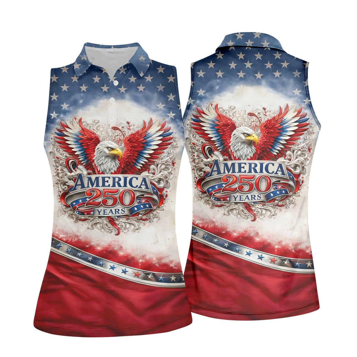America 250 Years Red White Blue 4th Of July Golf Shirt, Patriotic Golf Shirt, Golf Shirt For Women