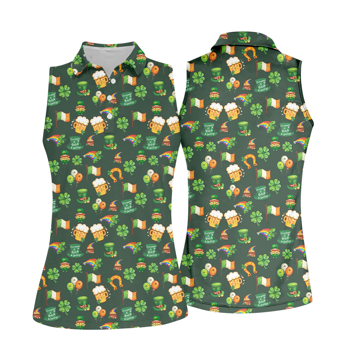 Everyone Is Irish Today Shamrock St Patrick's Day Dark Green Golf Shirt, Women's Golf Tops, Ladies Golf Polos
