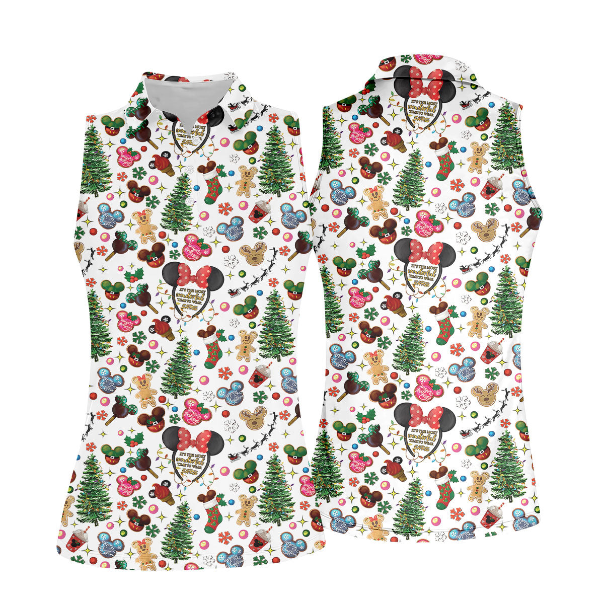 Christmas Cute Pattern Women Golf Top, Cartoon Print Ladies Golf Polos, Christmas Golf Shirt, Golfing Apparel