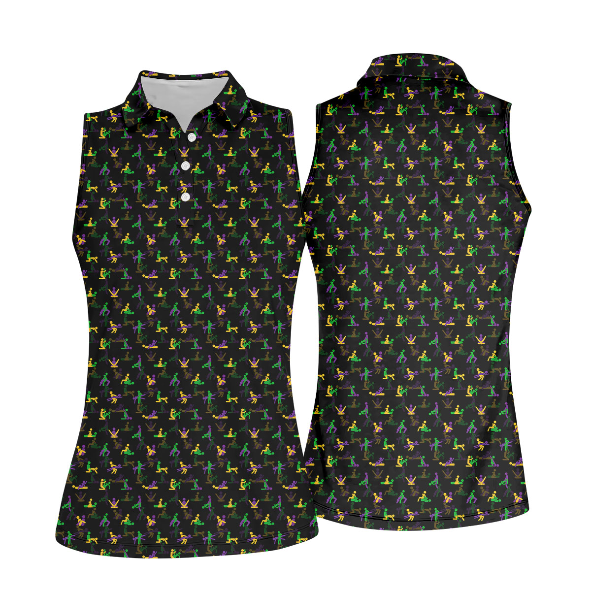 Naughty Position Stick Figure Couple Mardi Gras Black Golf Shirt, Women's Golf Tops, Ladies Golf Polos