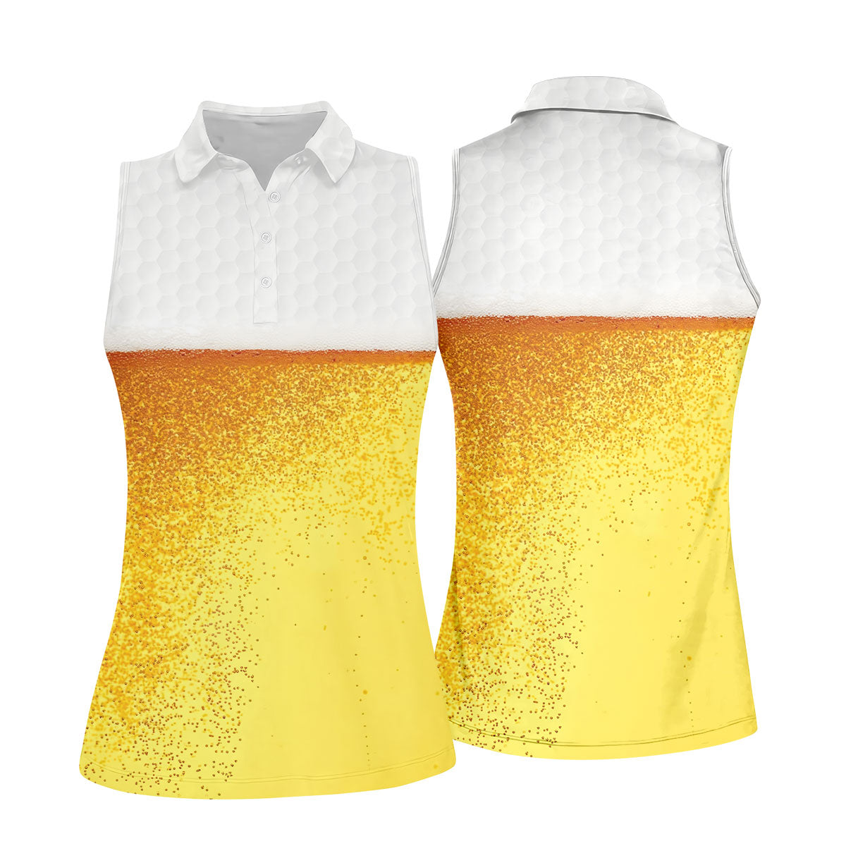 Cold Beer Print Golf Top, Beer Glass Pattern Design, Golf Shirts For Women