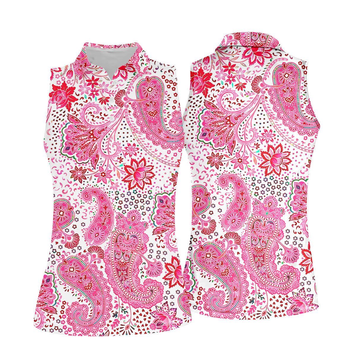 Pink Paisley Floral Pattern Golf Shirt, Golf Tops For Women, Hawaiian Golf Shirt, Women’s Golf Apparel