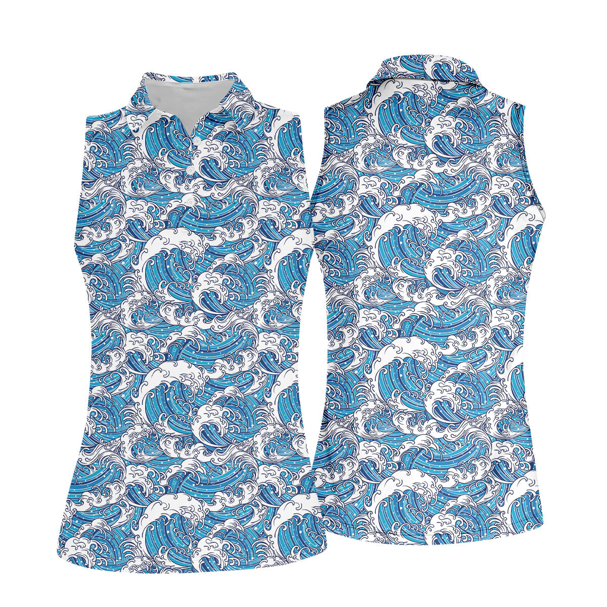 Blue Ocean Wave Pattern Golf Shirt, Women’s Golf Tops, Golf Shirts For Women, Printed Golf Shirt