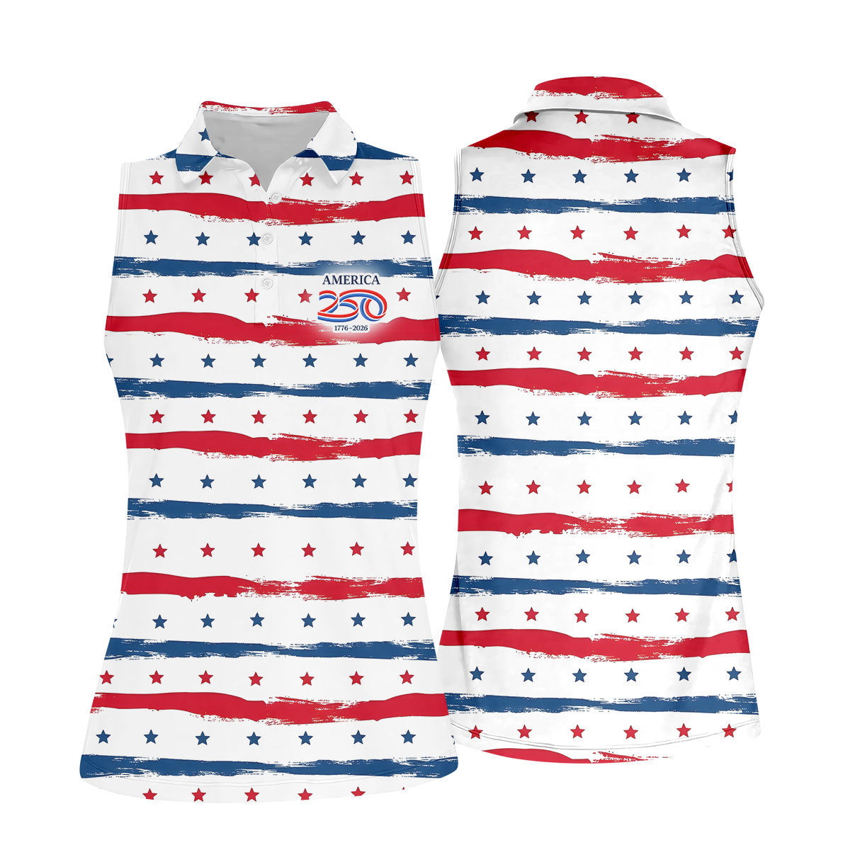 America 250 Red White Blue Stars And Stripes Ladies Golf Tops, Patriotic 4th Of July Golf Shirt For Women
