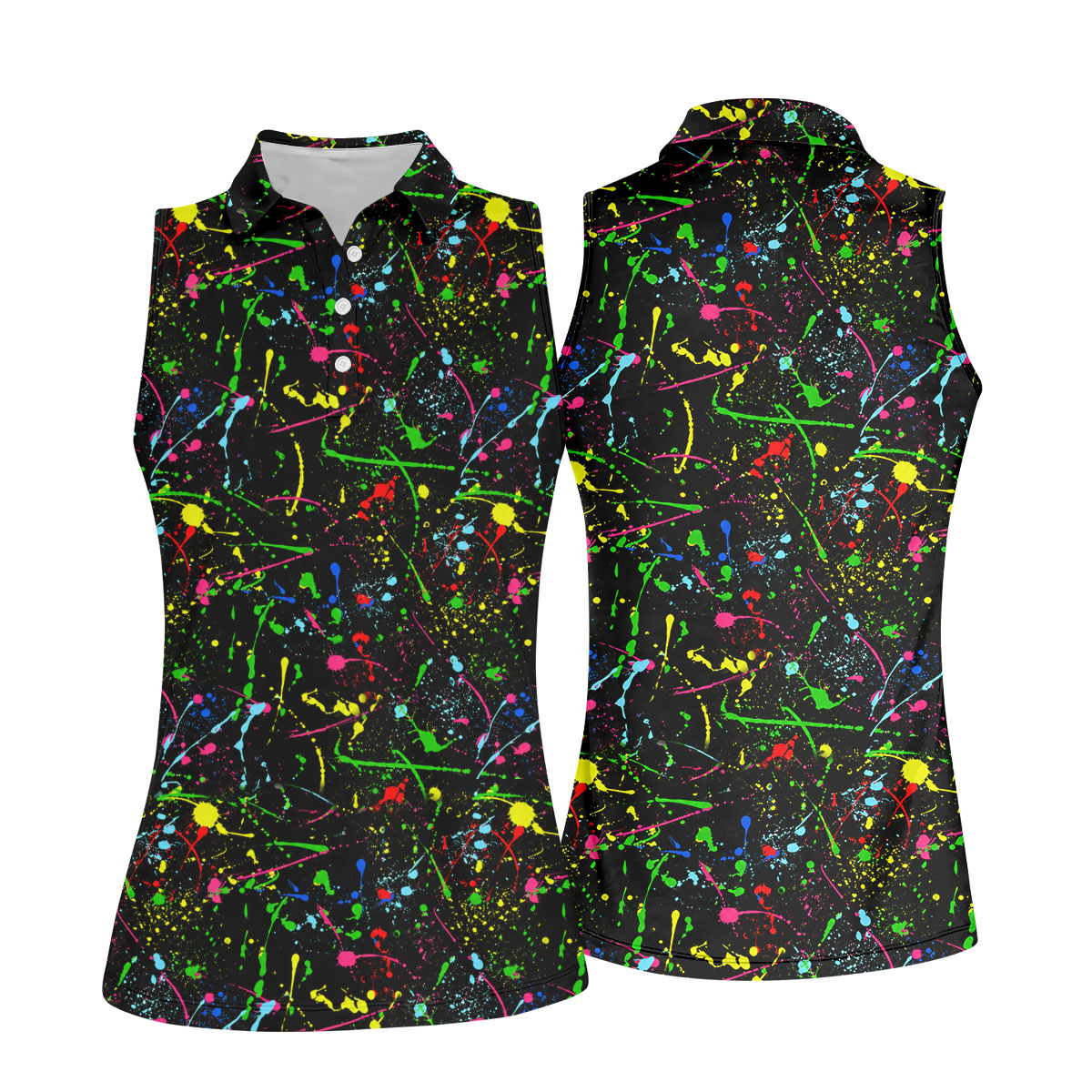 Black Neon Paint Splatter Golf Shirt, Women's Golf Tops, Performance Golf Shirt