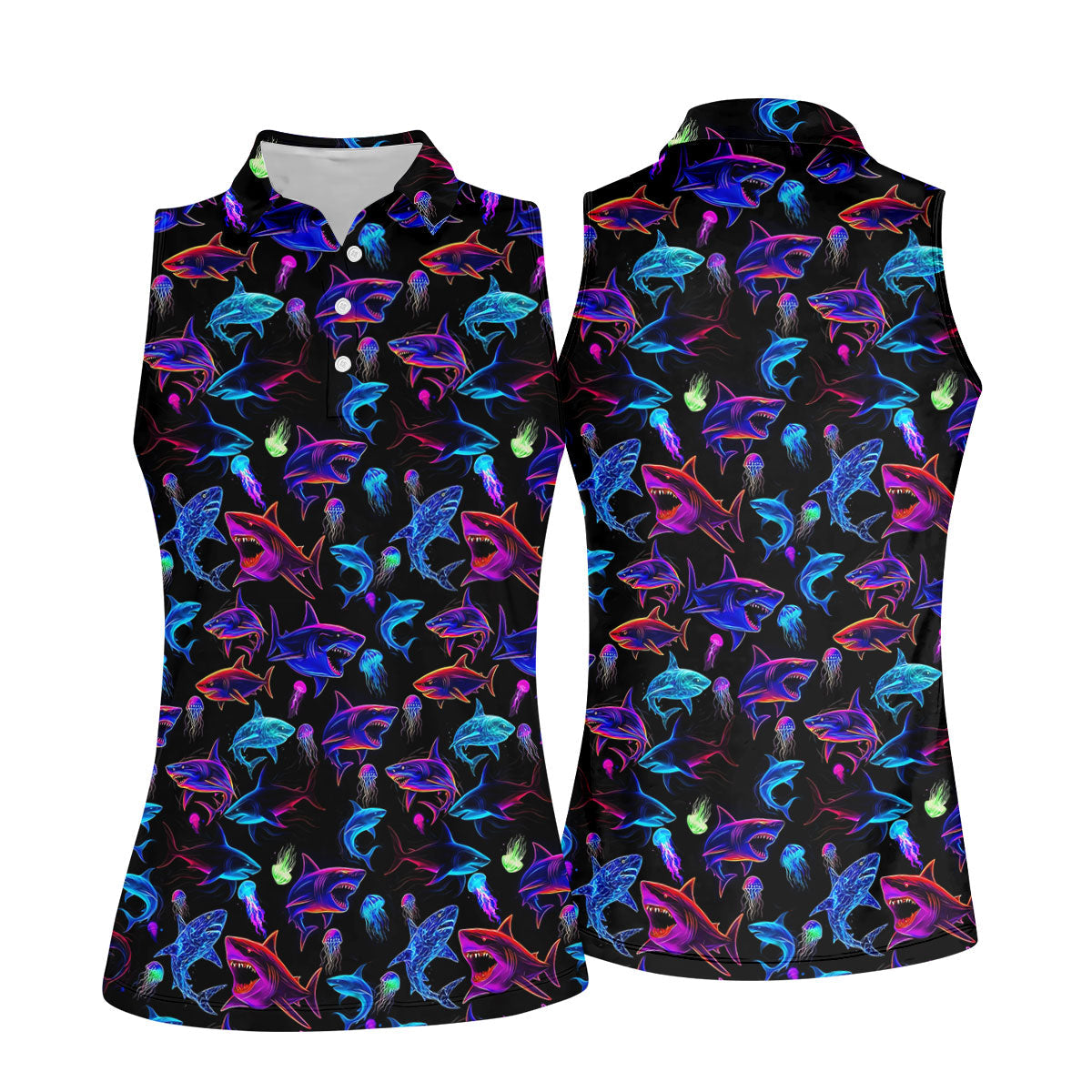 Neon Shark Funny Golf Shirt, Golf Shirt For Women, Ladies Golf Shirts, Women's Polo Shirt