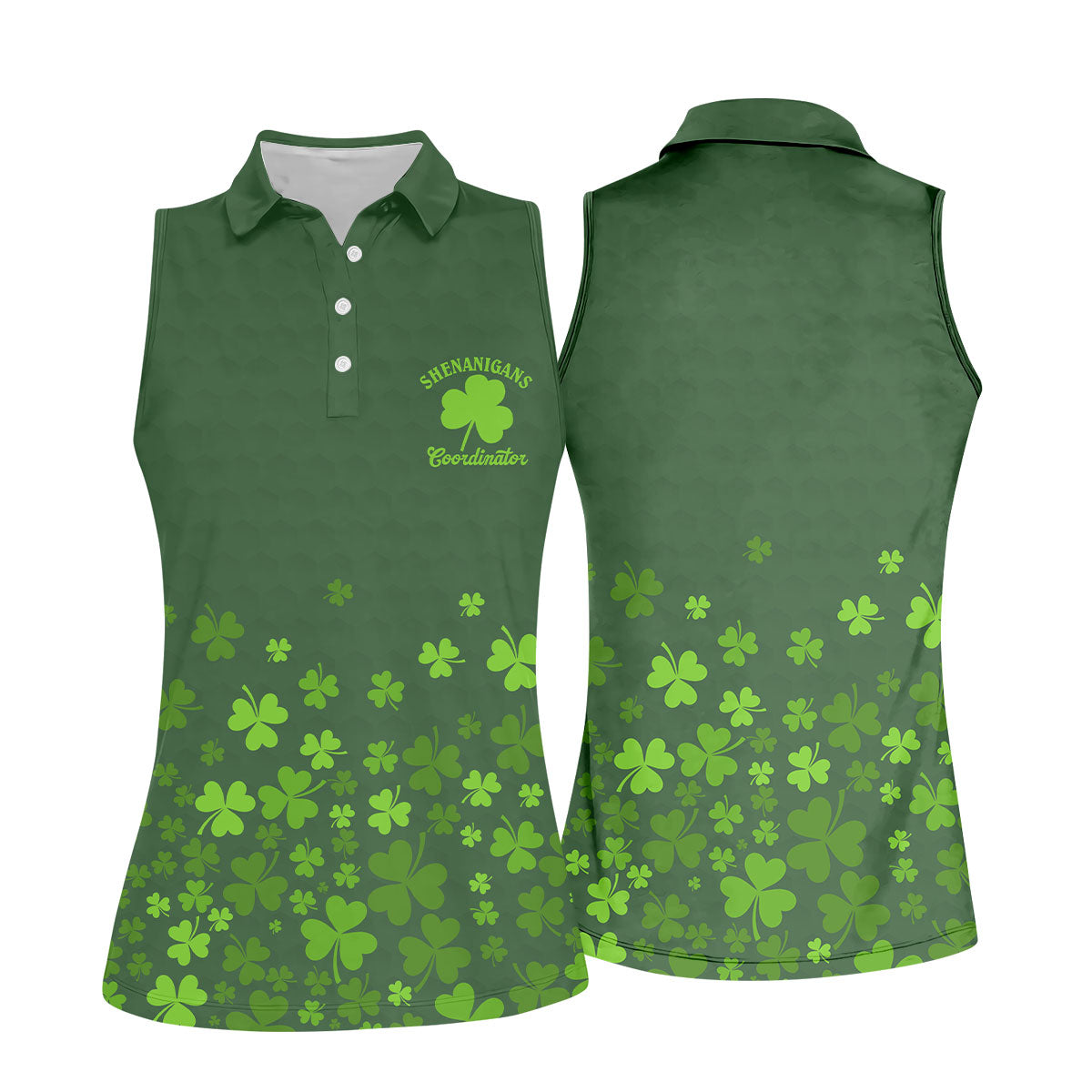 Shenanigans Coordinator Golf Ball Pattern St Patrick Day Green Golf Shirt, Women's Golf Tops, Ladies Golf Polos