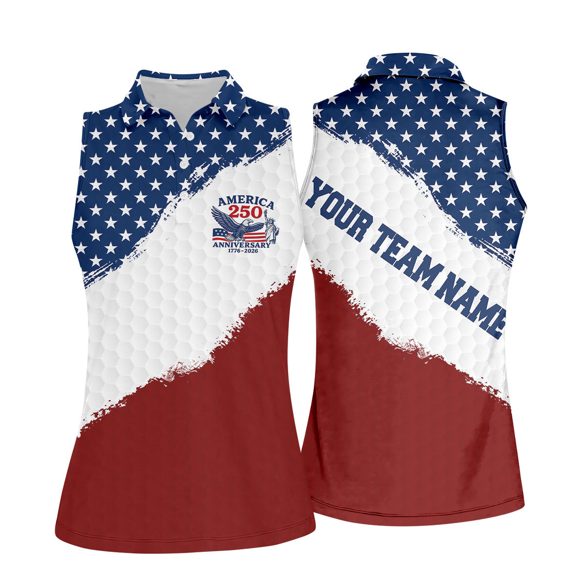 Red White Blue Splatter Paint Golf Ball Pattern 4th Of July Golf Shirt, 250th Anniversary Golf Shirt For Women