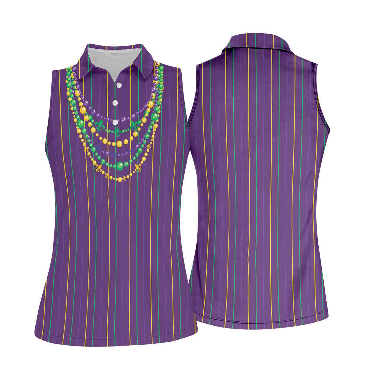 Mardi Gras Beads Necklaces Print Purple Golf Shirt, Women's Golf Shirts, Ladies Golf Polos, Golf Shirt For Women