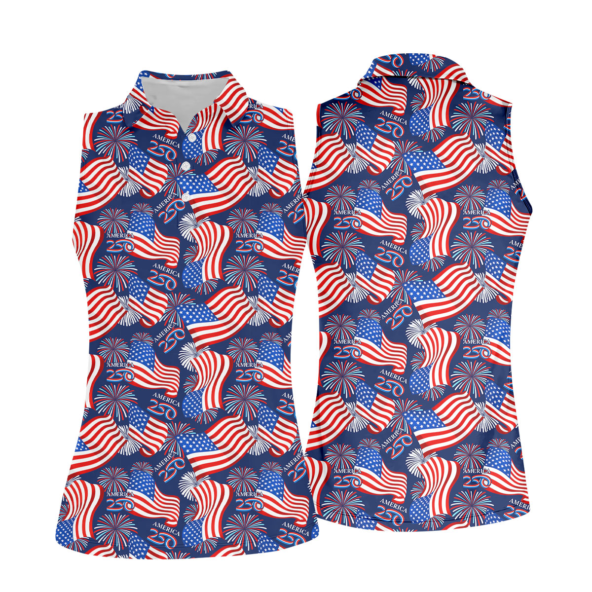 America 250 Anniversary Patriot Flag Navy Golf Shirt, Women's Golf Tops, Ladies Golf Shirt
