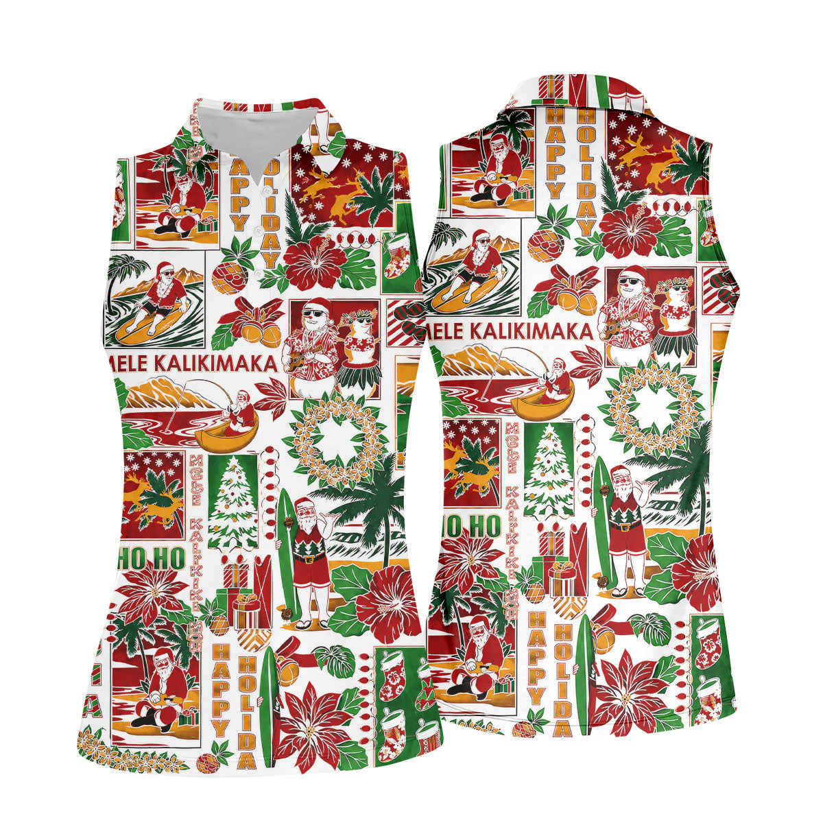 Women's Mele Kalikimaka Hawaiian Christmas Golf Shirt, Tropical Santa Holiday Golf Shirt, Women’s Golf Polo