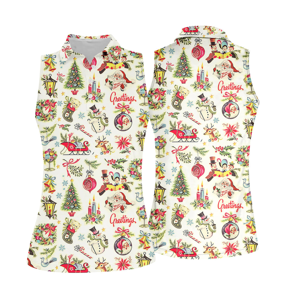 Snowman Santa Greetings Christmas Golf Tops, Women's Christmas Golf Polos Shirt, Ladies Golf Apparel