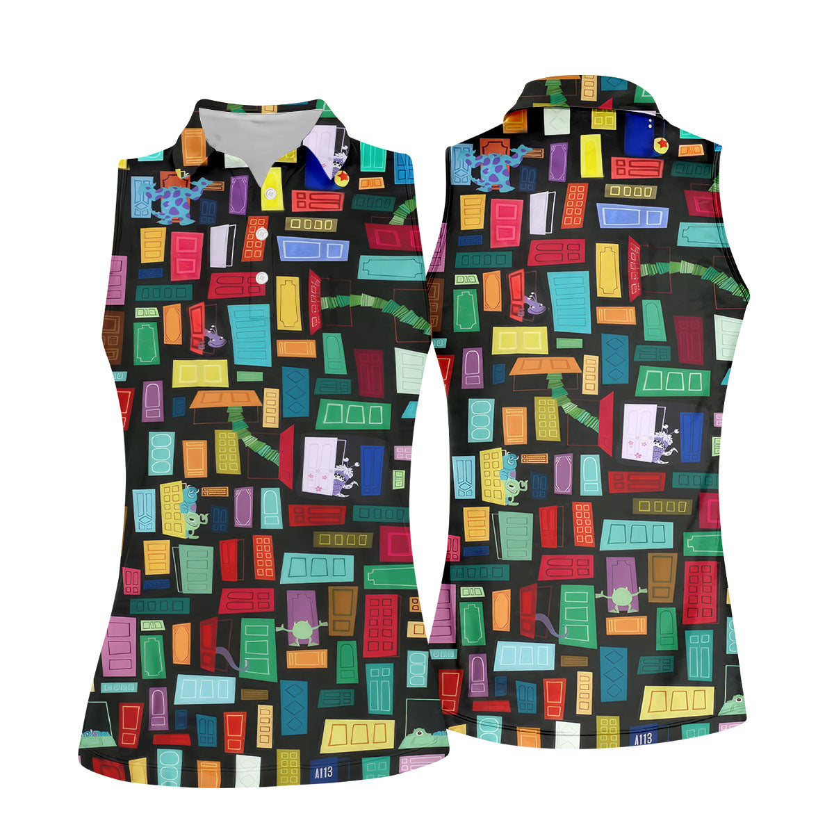 Monster Door Golf Shirt, Colorful Animated Monster World Pattern, Golf Shirt For Women