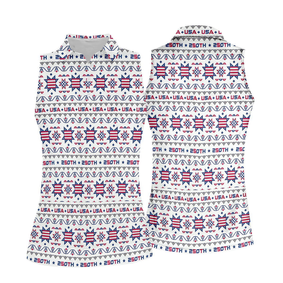 Red White Blue Ohio Star Quilt Pattern 4th Of July Women Golf Top, 250th Anniversary Patriotic Golf Shirt