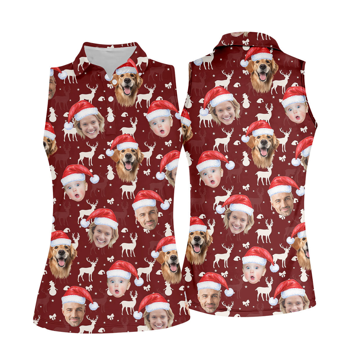 Custom Face Snow Figure Maroon Golf Shirt, Christmas Golf Shirt, Ladies Golf Tops, Golf Gifts For Women