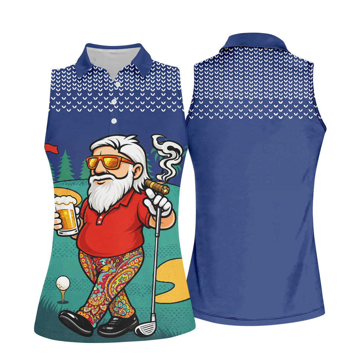 Women's Funny Golf Santa Beer And Cigar Polo Shirt, Hawaiian Golf Shirt, Women’s Golf Polo, Women’s Golf Apparel