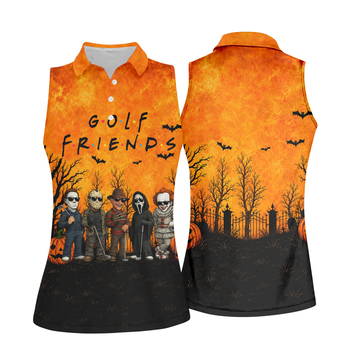 Halloween Golf Friends Hawaiian Golf Shirt, Women’s Golf Polo, Golf Shirts For Women