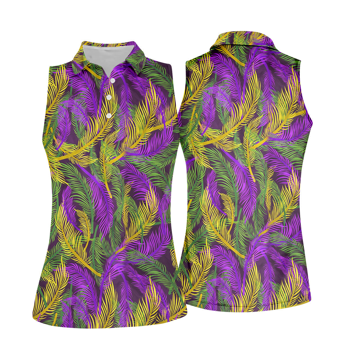 Purple Green Gold Feather Pattern Mardi Gras Golf Shirt, Golf Shirt For Women, Ladies Golf Polos