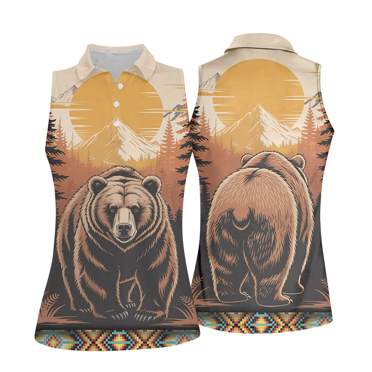 Native Heritage Wild Bear Women's Golf Tops, Native American Ancestry Ladies Golf Polos, Indigenous Peoples Month