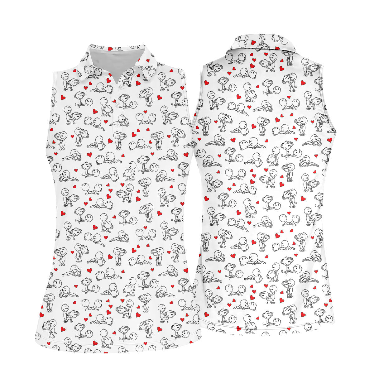 Naughty Position Stick Figure Couple White Golf Shirt, Golfer Valentines Gift, Fun Women's Golf Shirts, Ladies Golf Shirts
