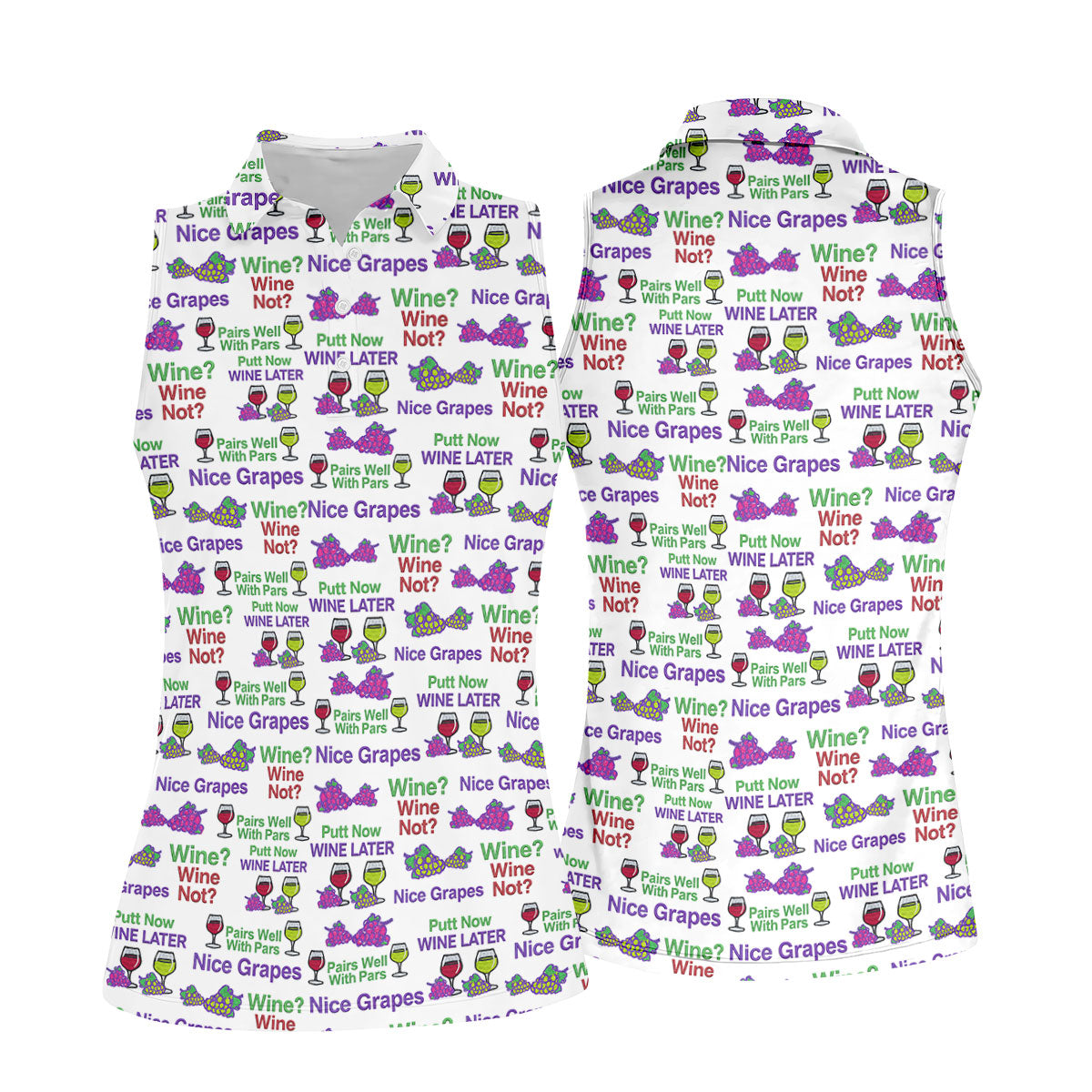 Wine Lover Golf Top, Grape Humor Print, Golf Shirts For Women