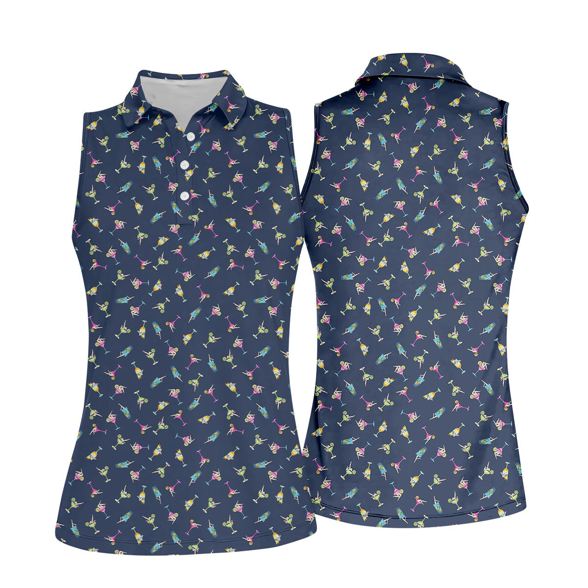 Tropical Cocktail Pinup Pattern Golf Shirt, Women’s Golf Apparel, Golf Polo For Women