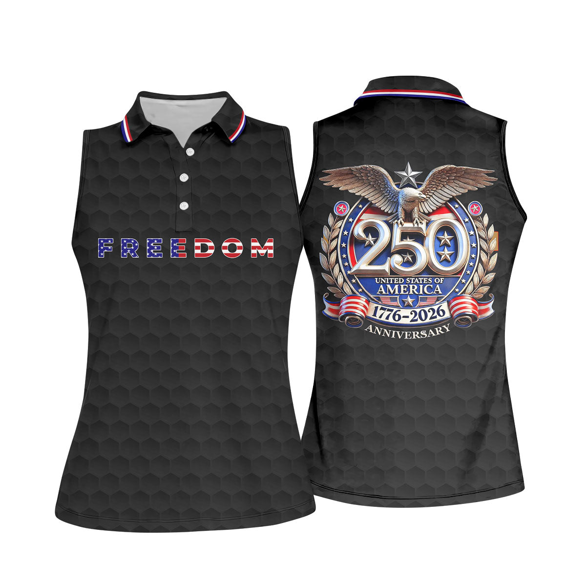 Freedom American Bald Eagle 250th Anniversary Black Golf Shirt, Patriotic 4th Of July Golf Shirt For Women