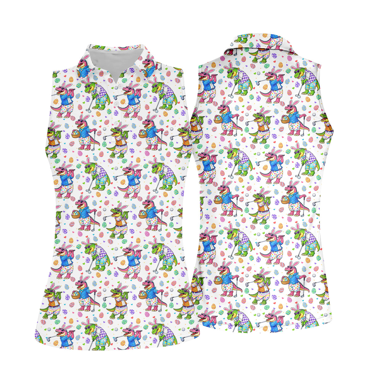 Easter Dinosaur Gradient Pattern Women Golf Top, Fun Women's Golf Shirts, Ladies Golf Shirts