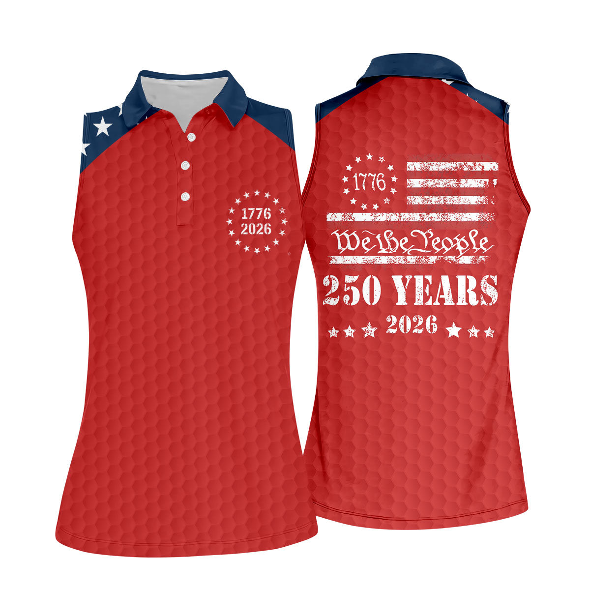 We The People 250 Years Golf Ball Pattern Golf Shirt, Patriotic 4th Of July Golf Shirt For Women