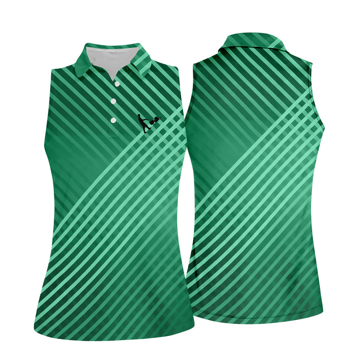 Green And White Striped Pattern Women's Golf Tops, Performance Golf Shirt, Ladies Golf Shirts