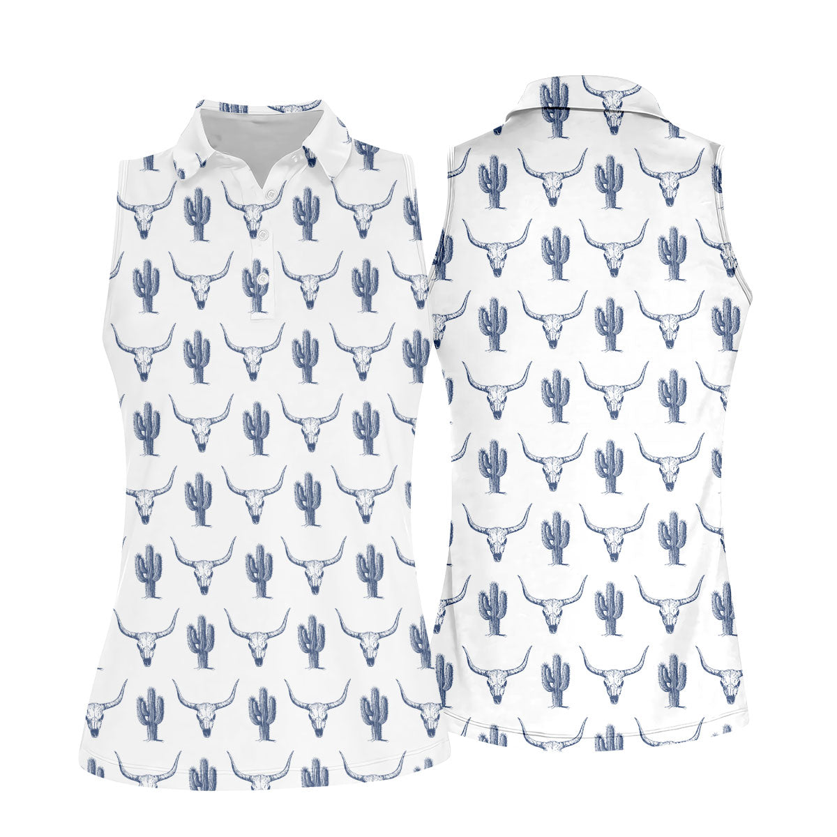 Western Longhorn And Cactus Pattern Golf Shirt, Women's Golf Shirt, Hawaiian Golf Shirt, Golf Polo For Women