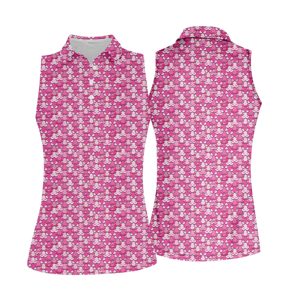 Naughty Fun XOXO Pink Women's Golf Tops, Valentines Golf Gift, Ladies Golf Polos, Golf Gifts For Women