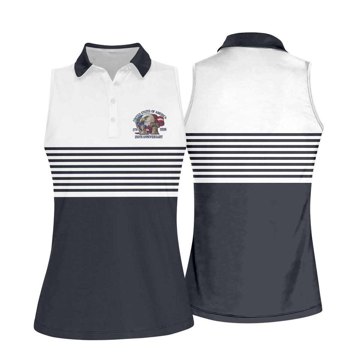 250th Anniversary Black Stripes Vintage Golf Shirt, Patriotic 4th Of July Golf Shirt For Women