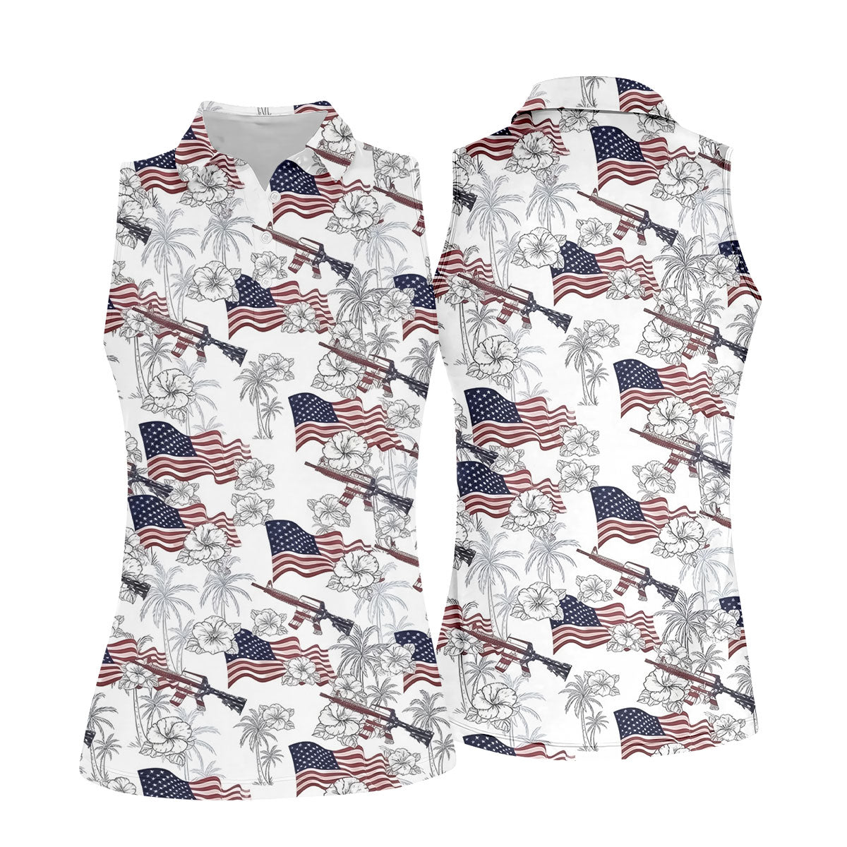 American Flag Pattern 4th Of July Tropical Vibe Patriotic Golf Shirt, 250th Anniversary Women's Golf Tops