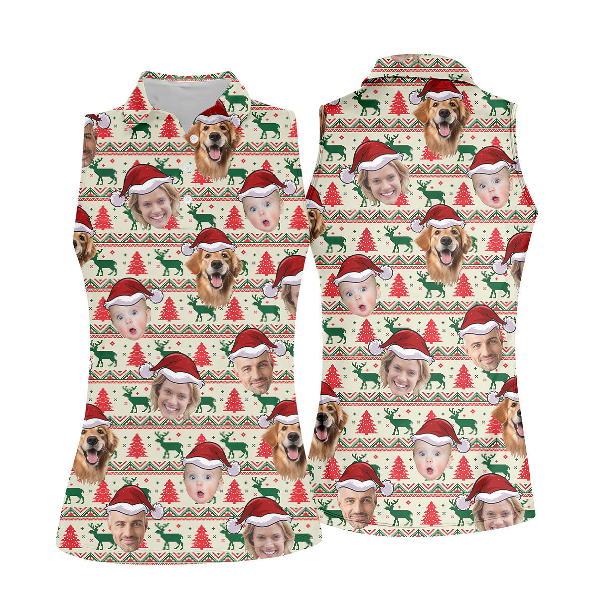 Custom Face Reindeer Christmas Women's Golf Tops, Ladies Golf Shirts, Christmas Golf Gift
