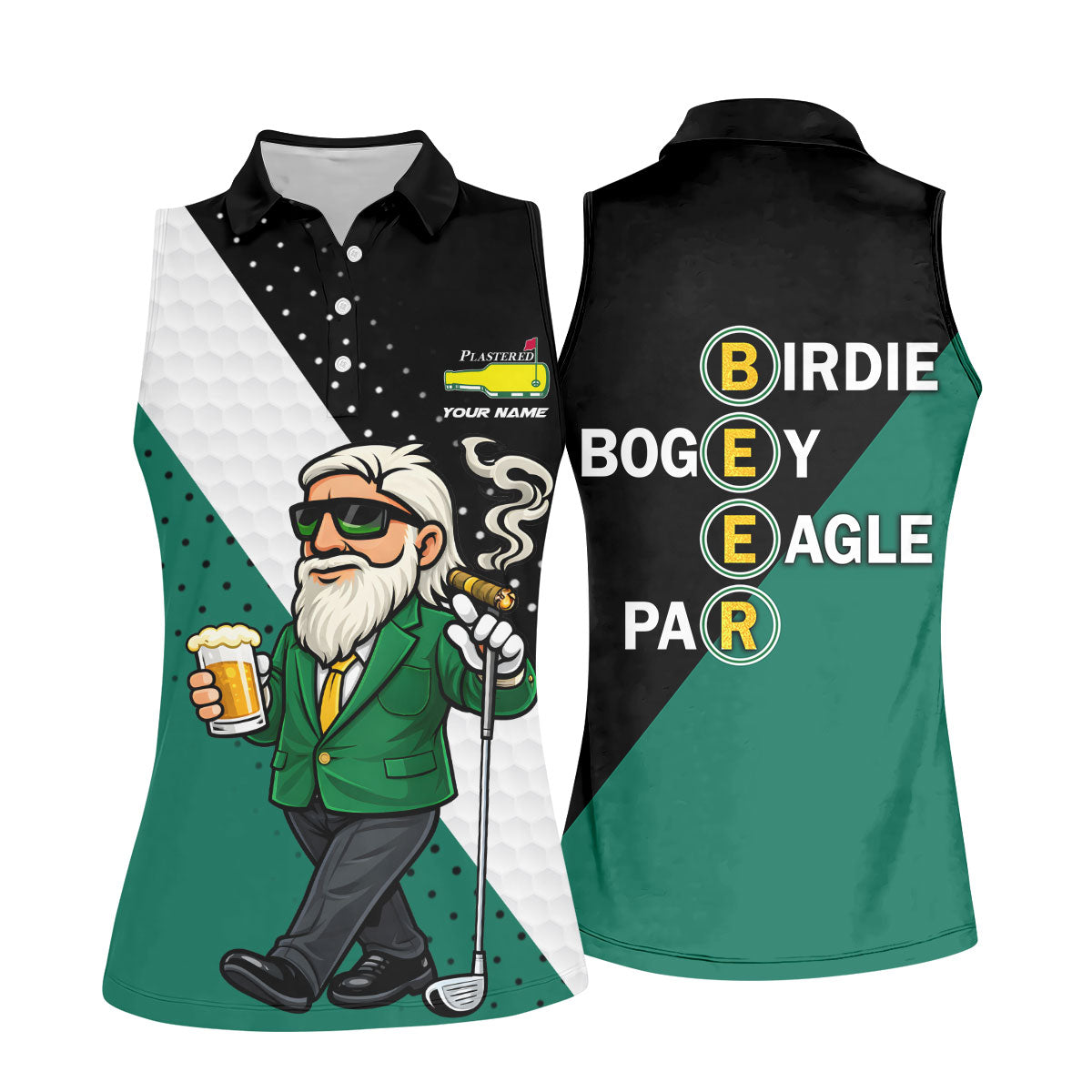 Birdie Boogey Eagle Par Plastered Beer Bottle Logo Women's Golf Shirts, Golf And Beer Fun Golf Shirt