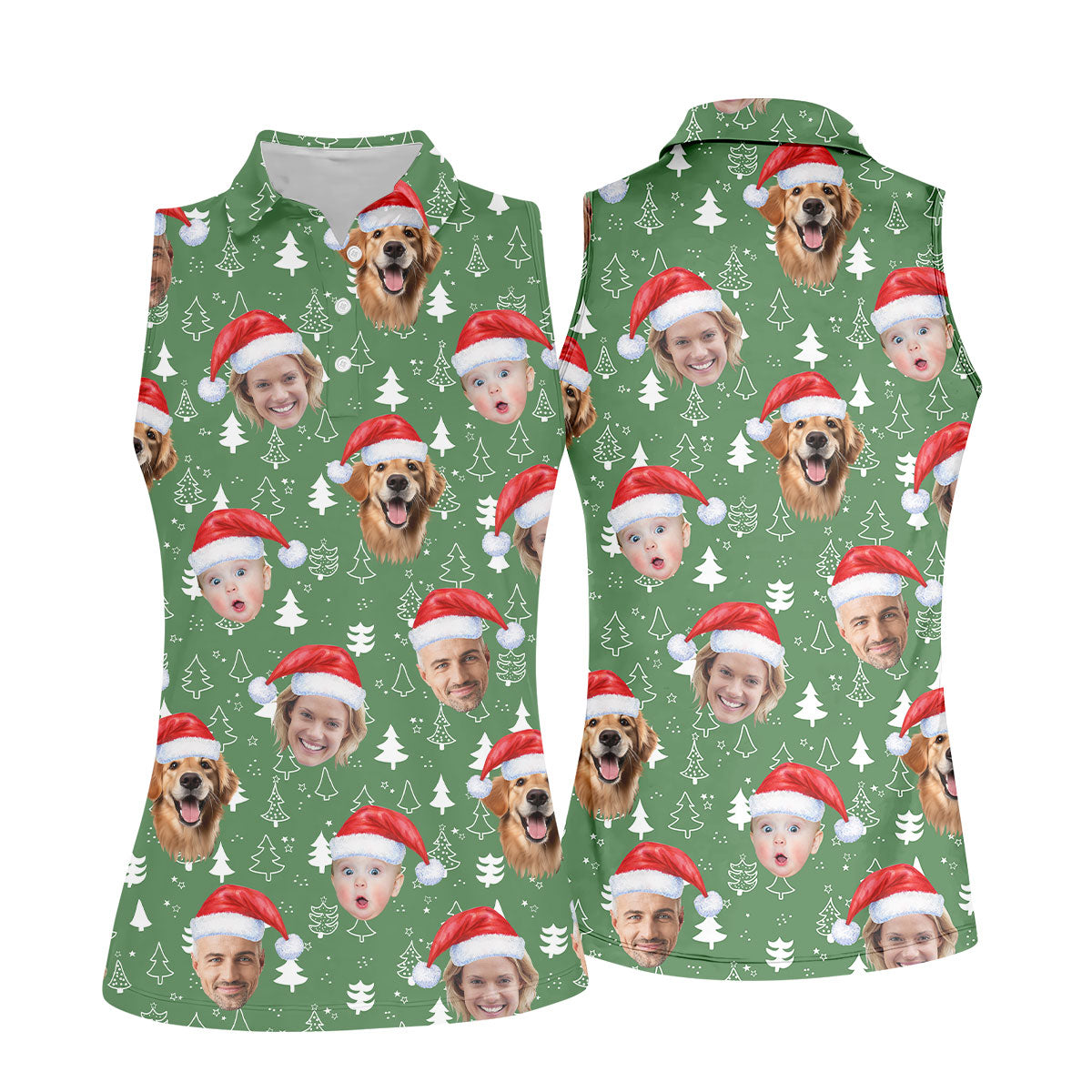 Custom Face Xmas Pine Tree Green Golf Shirt, Christmas Golf Shirt, Ladies Golf Shirts, Golf Gifts For Women