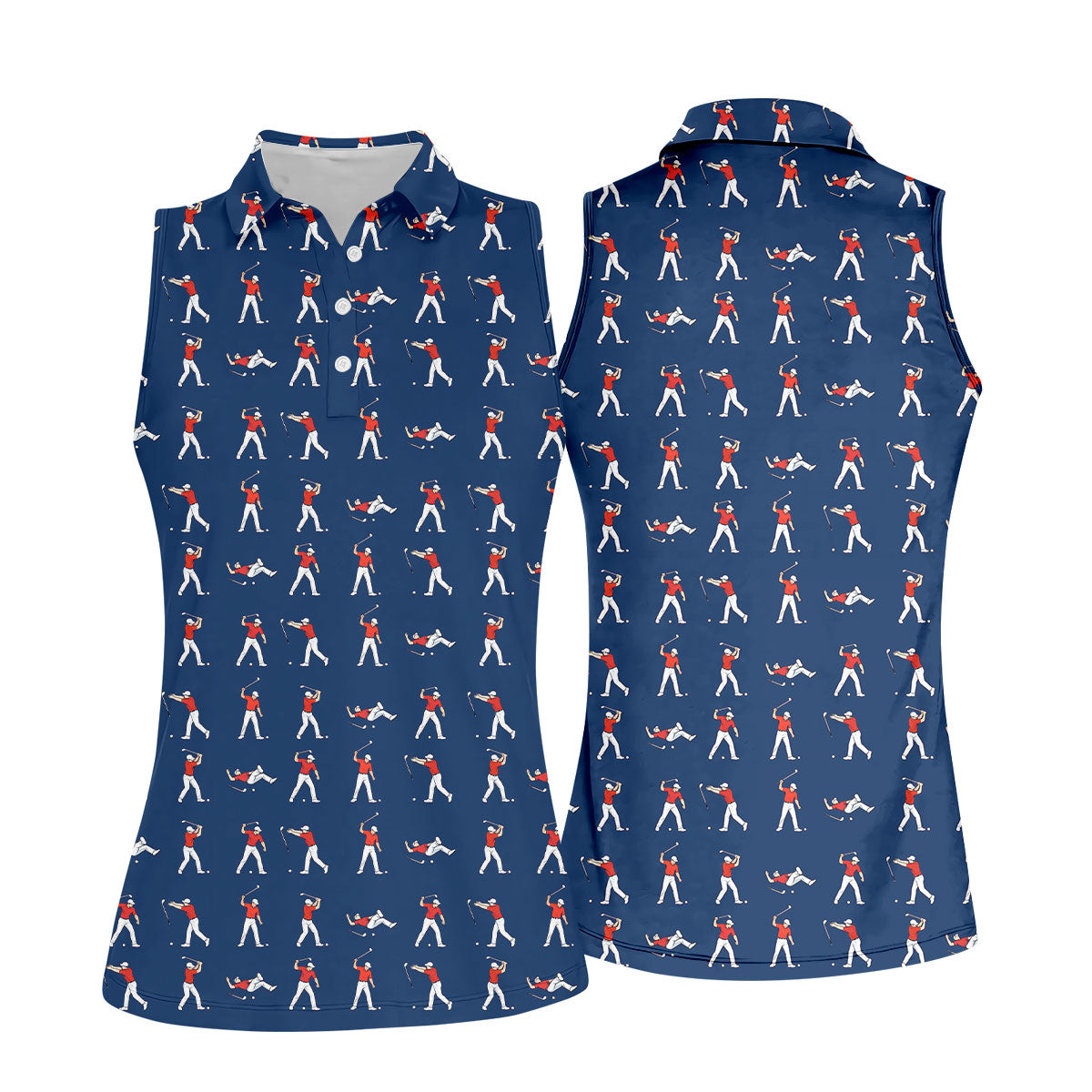 Cartoon Figures Golf Pose Navy Golf Shirt, Ladies Golf Shirts, Golf Shirt For Women, Ladies Golf Polos