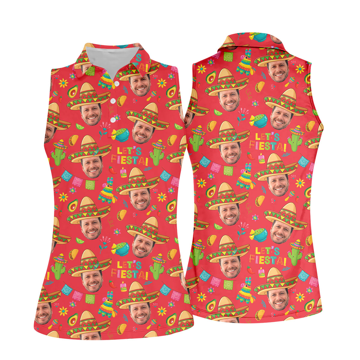 Let's Fiesta Cinco De Mayo Celebration Fiesta Themed Custom Face Red Golf Shirt For Women