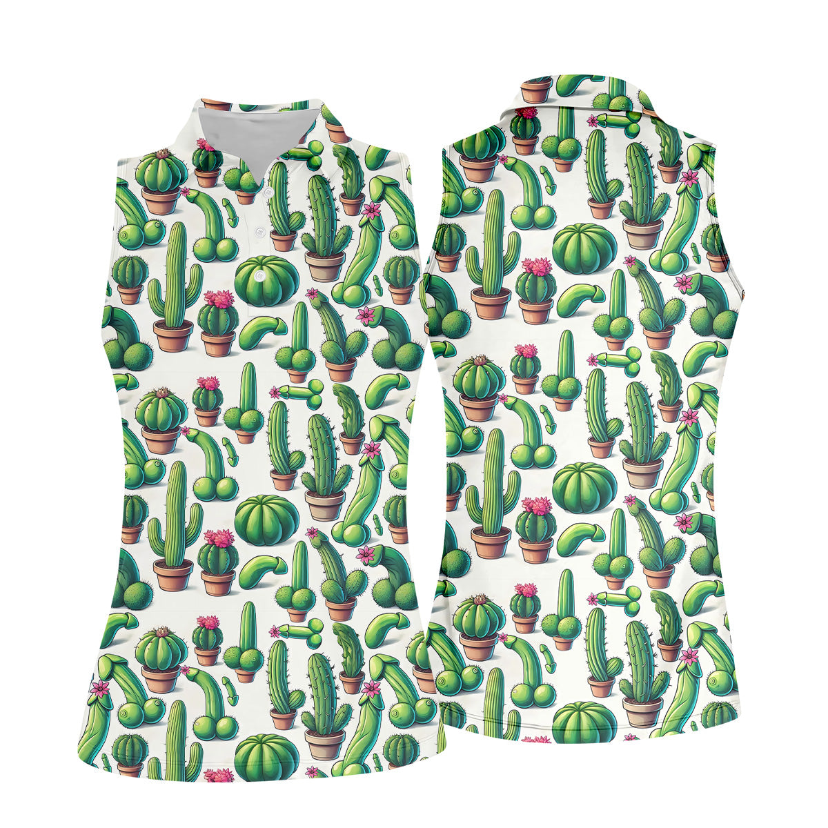 Adult Humor Funny Cactus Women Golf Top, Ladies Sleeveless Tops, Gifts For Golf Lovers, Ladies Golf Shirts