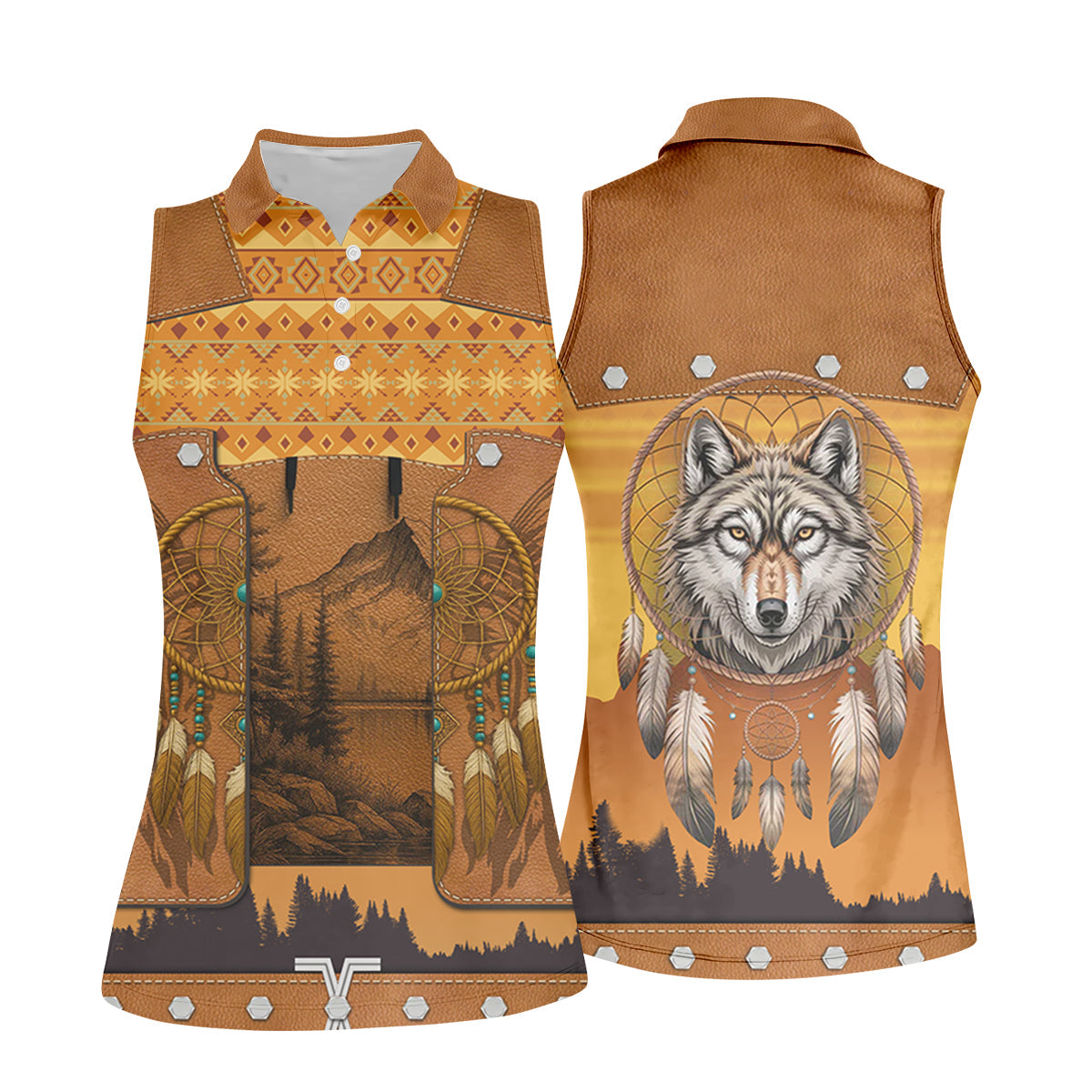 Golden Horizon Tribal Theme Women's Golf Tops, Native American Ancestry Ladies Golf Polos, Indigenous Peoples Month