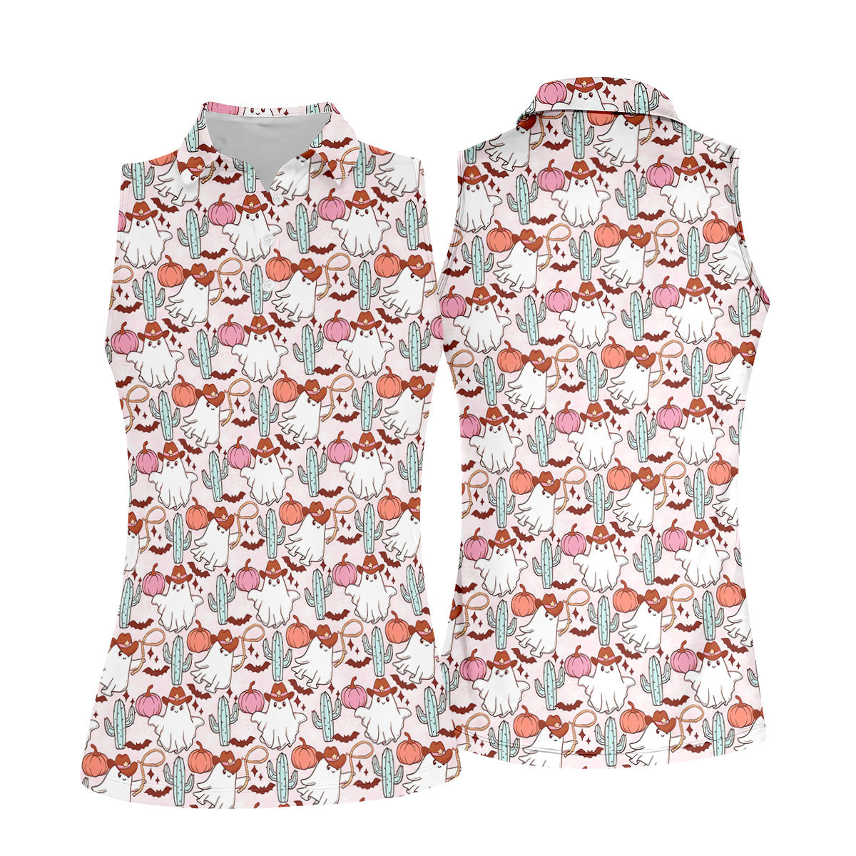 Cowgirl Ghost Howdy Halloween Fun Women's Golf Shirts, Cute Golf Outfit, Ladies Golf Polos