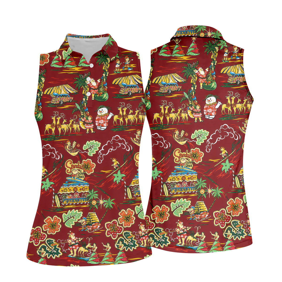 Women's Tropical Santa Surf Shack Golf Shirt, Christmas Golf Shirt, Women’s Golf Apparel