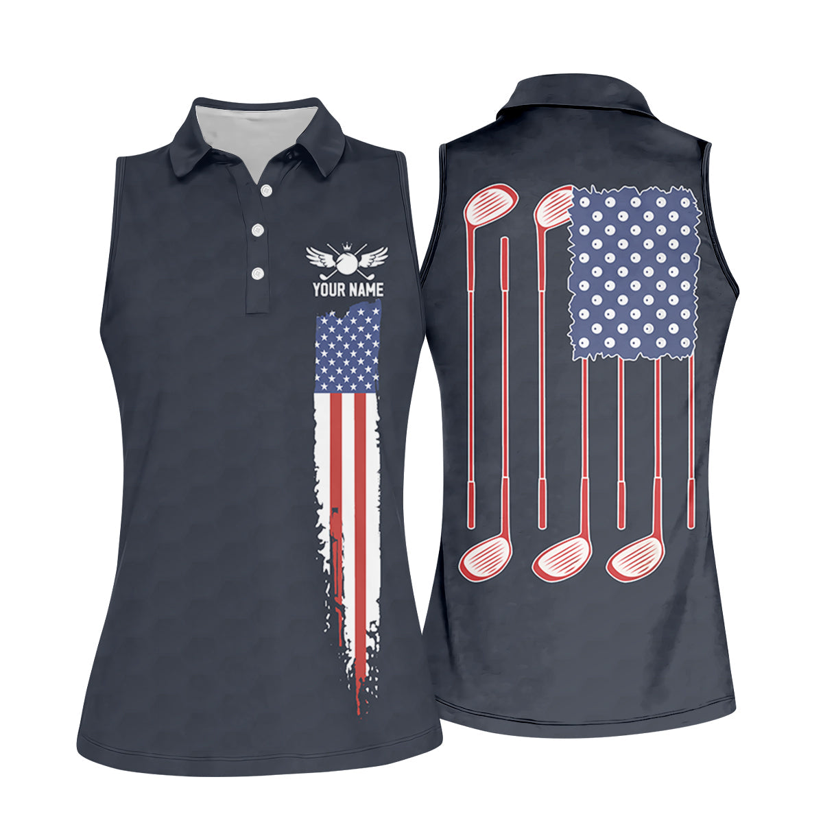American Flag Patriot Red White Blue Women's Golf Shirts, 250th Anniversary Ladies Golf Shirt