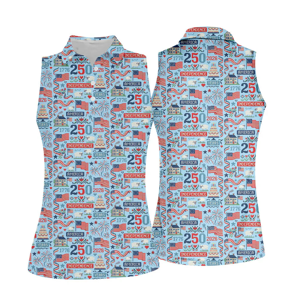 America Independence 250 Years Blue Golf Shirt, Patriotic 4th Of July Golf Shirt For Women
