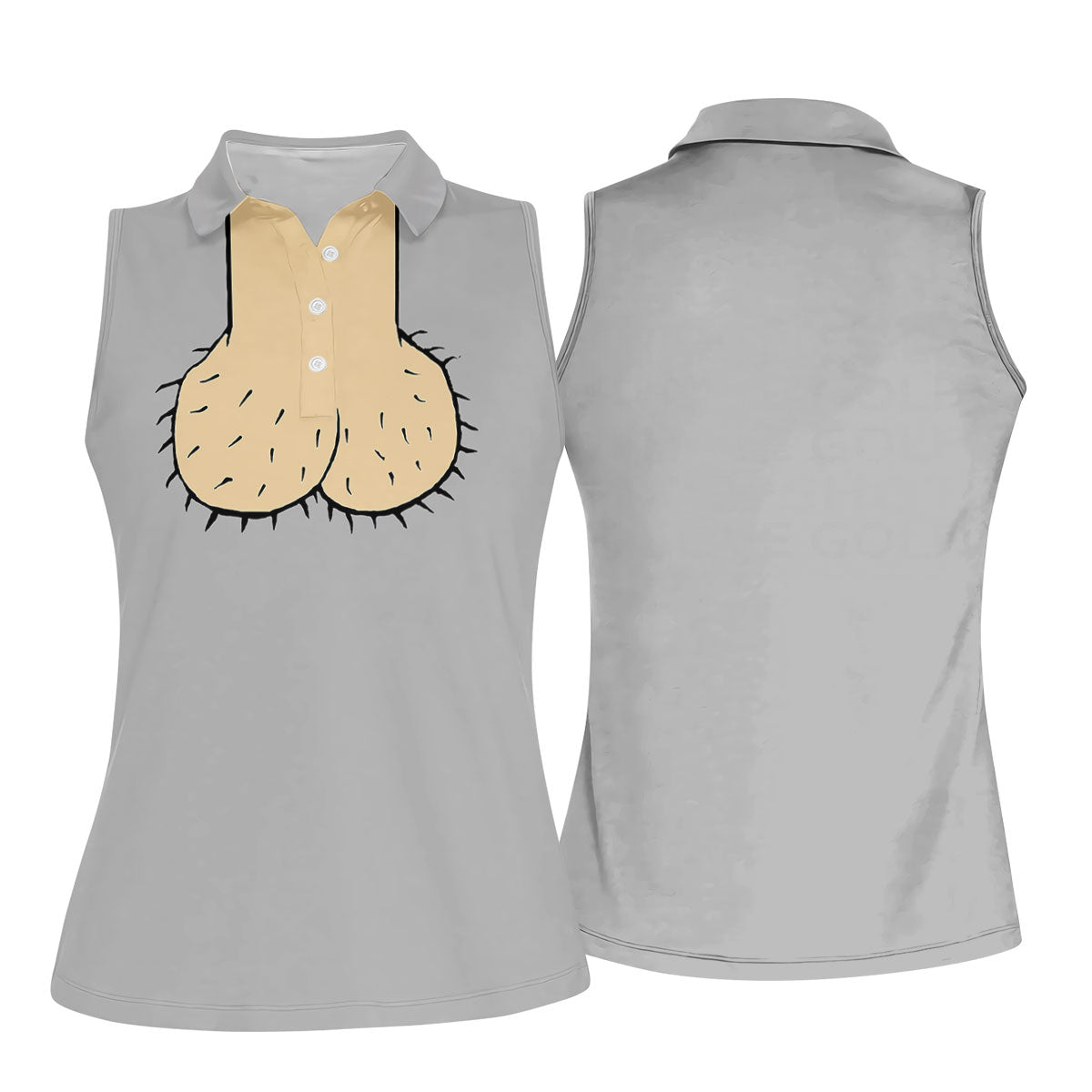 Gray Funny Dickhead Faux Chest Golf Shirt, Funny Halloween Shirt, Adult Costume Shirt