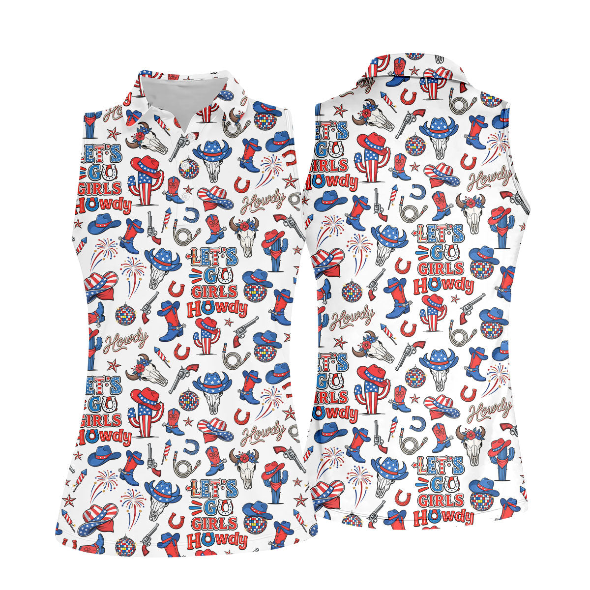 Let's Go Girl Howdy 250th Anniversary Western Cowgirl Patriotic 4th Of July Golf Shirt, Golf Shirt For Women